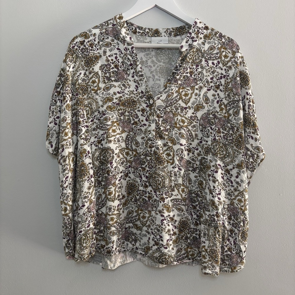 J. Jill Paisley Floral Blouse Women's XL Lightweight Boho Oversized Buttons Chic